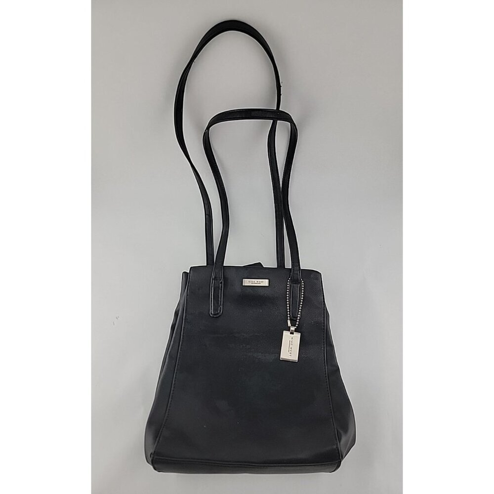Nine West Black Faux Leather Purse  Pre-owned Classic Professional Y2K EUC 10"x8